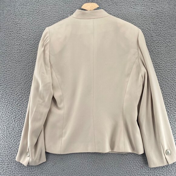 Kasper Blazer Womens 10 Beige Button Front Seam Details Office Career High Neck* - Picture 7 of 10